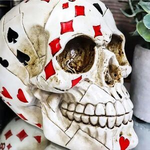 Ebros Poker Face Skull Candle
